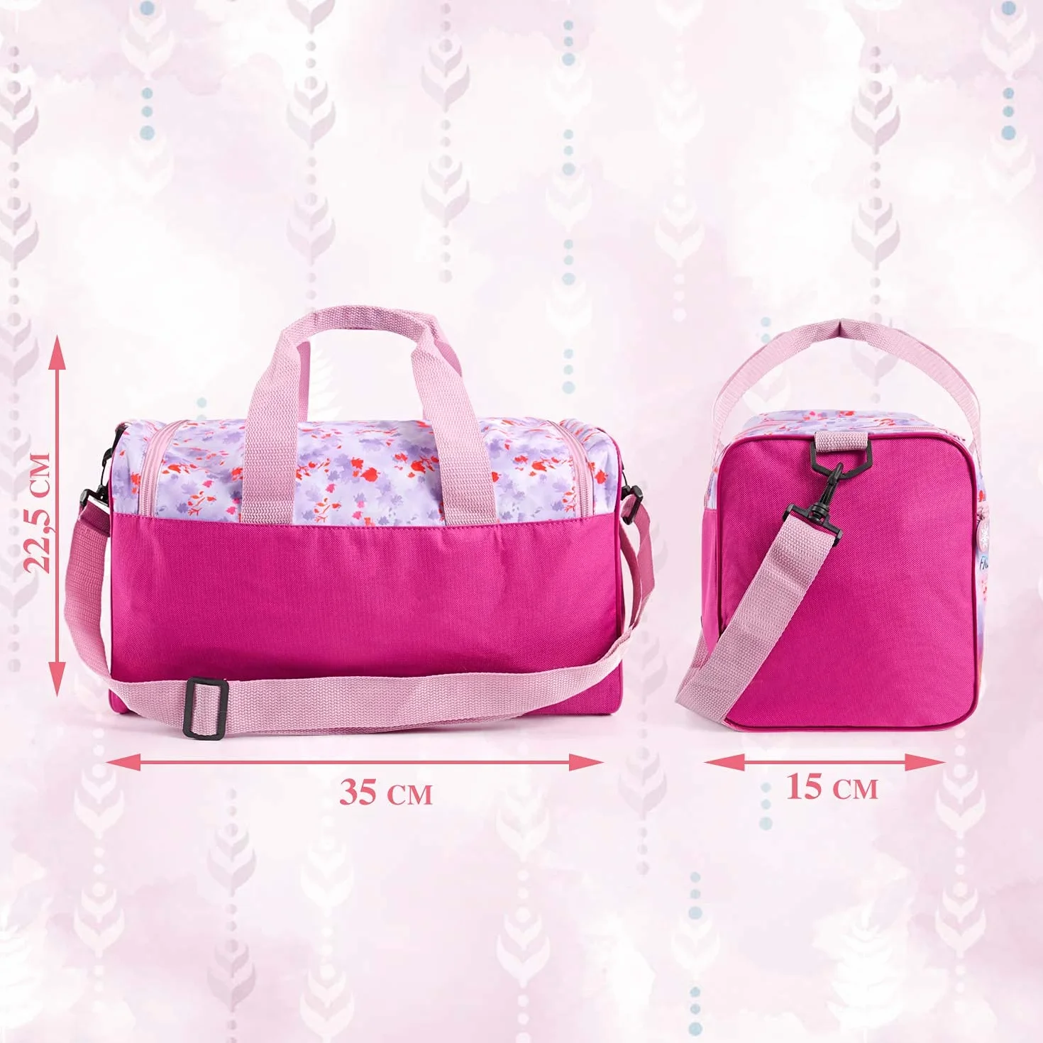 Borsa Sport Bambina con Stampa Principesse Anna Elsa Olaf - Sacca Sportiva Bimba Disney Frozen 2 con Tracolla - Borsone Palestra Rosa e Lilla per Bambine Tempo Libero e Viaggi - 35x22.5x15 - Perletti