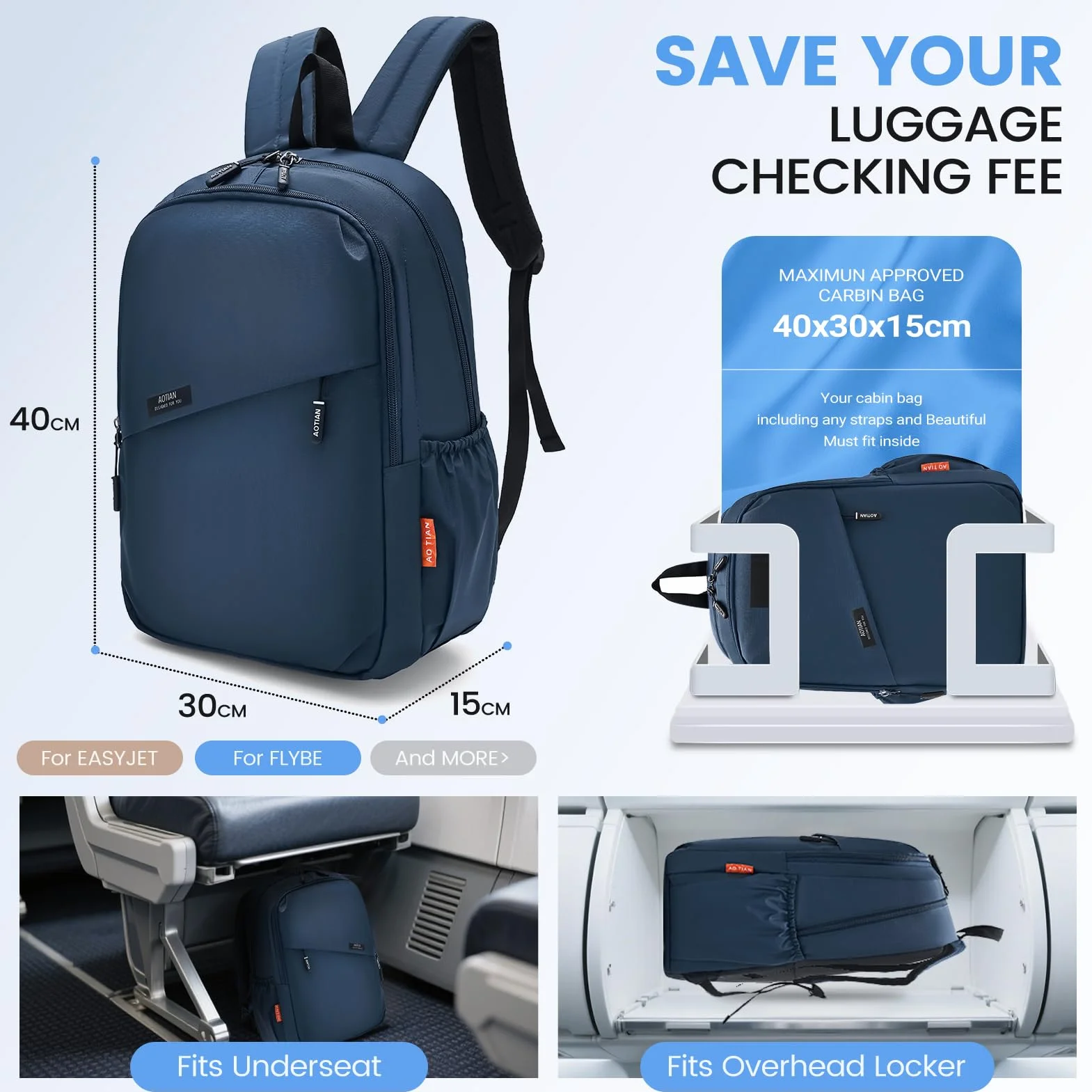 Bagaglio a Mano 40x15x30 per Wizzair Zaino da Viaggio Aereo 18L Piccolo Borsa da Cabina per Voli Zaino Borsa Zainetto Impermeabile per Scuola Trekking Lavoro