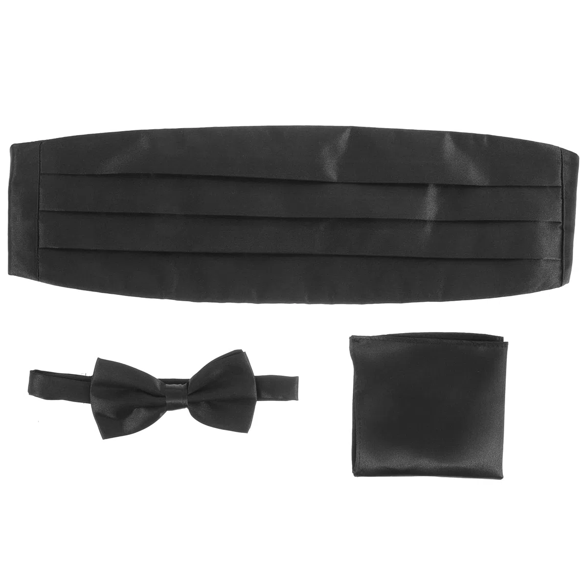 ROSENICE Uomini Raso Papillon Cummerbund Hanky Fazzoletto Set 3pcs (Nero)