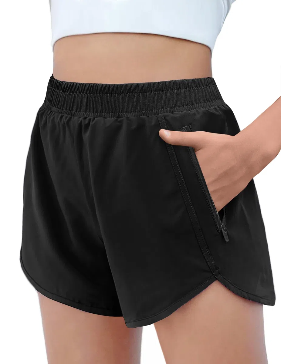 Arshiner Shorts Ragazze Pantaloncini Estivi Tinta Unita Pantaloni Allenamento Pantaloncini Attivi Bambini Vita Alta Shorts Ciclismo da Corsa Sportivi con Tasche con Cerniera 5-14 Anni