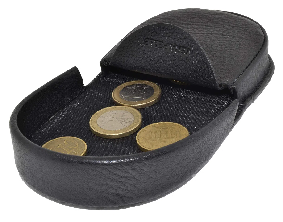 COVERI WORLD Portamonete Uomo in Vera Pelle Nera, Tacco Porta Euro con 2 Tasche, Chiusura a Incastro, Compatto