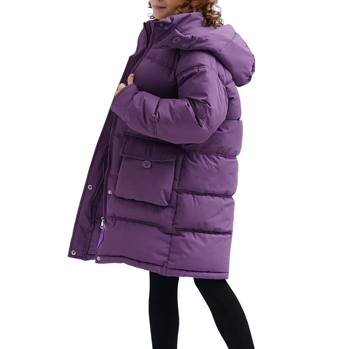 Piumino lungo al ginocchio con cappuccio con cerniera leggera tinta unita cappotto imbottito per bambini inverno caldo zip up antivento parka capispalla all'aperto antivento giacche da neve
