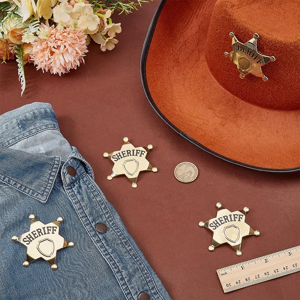 FINGERINSPIRE 4Pz Spilla da Sceriffo In Metallo con Stella In Lega e Incisione "Sceriffo" Distintivi Western per Costumi, Feste da Cowboy e Forniture per Giochi di Ruolo