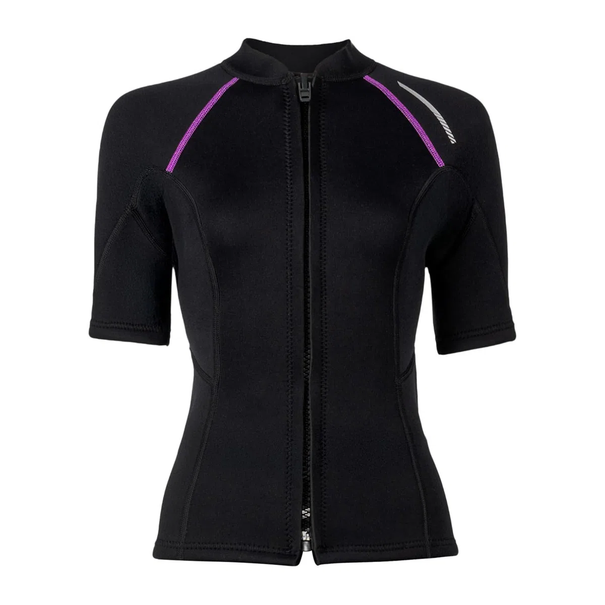 Maglietta da nuoto da donna, a maniche corte, in neoprene, parte superiore in neoprene, 1,5 mm, con cerniera frontale, nuoto, sport acquatici