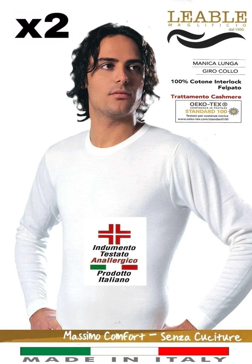 Set 2 Magliette Caldo Cotone Invernali Manica Lunga Intimo Uomo,Prodotto Italiano,Taglie dalla M alla Taglia Forte 5XL,Magliette Termiche Invernali.
