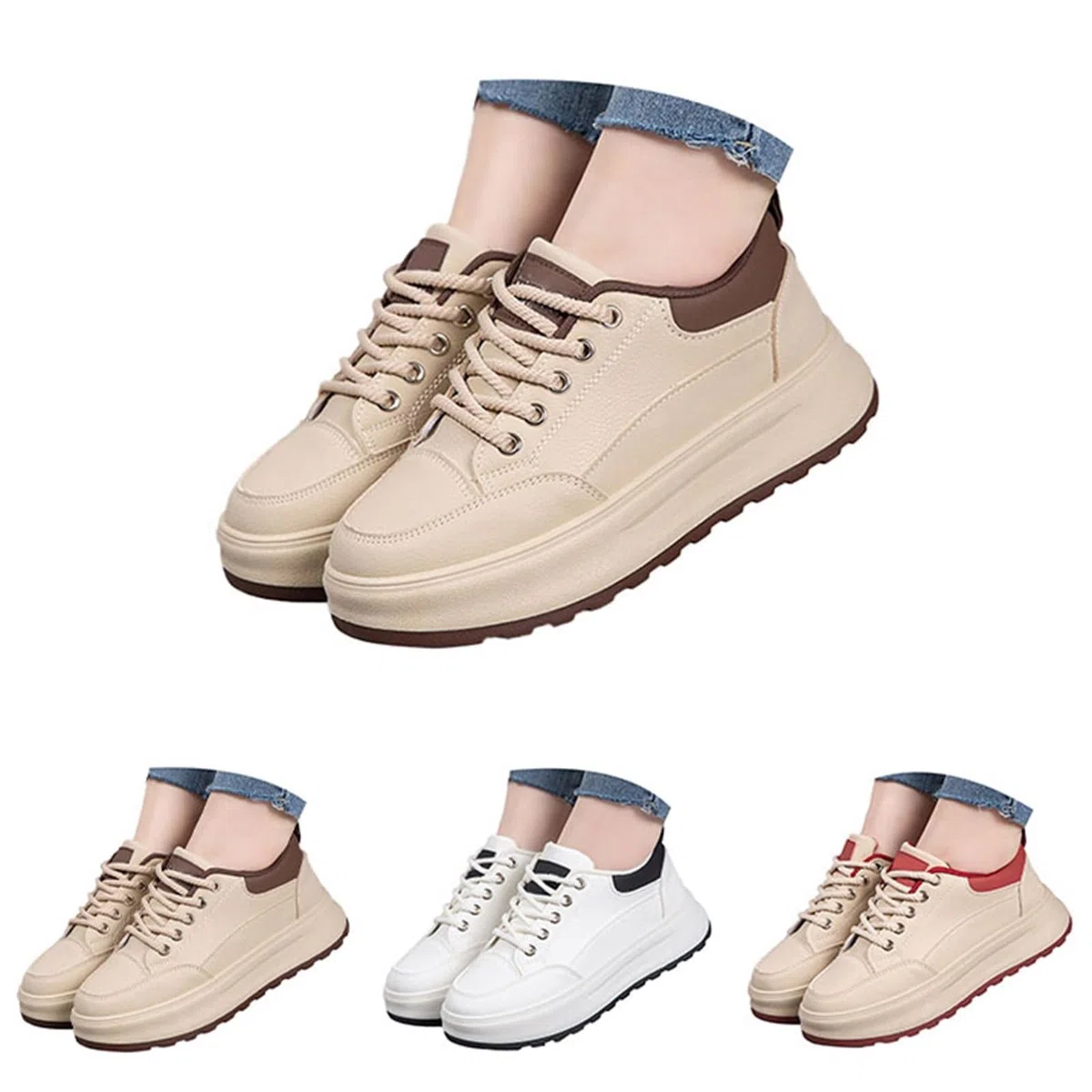 Chunky, scarpe da ginnastica da donna, con plateau, scarpe da ginnastica da donna, con punta rotonda, in pelle, leggere, comode, antiscivolo, per il tempo libero