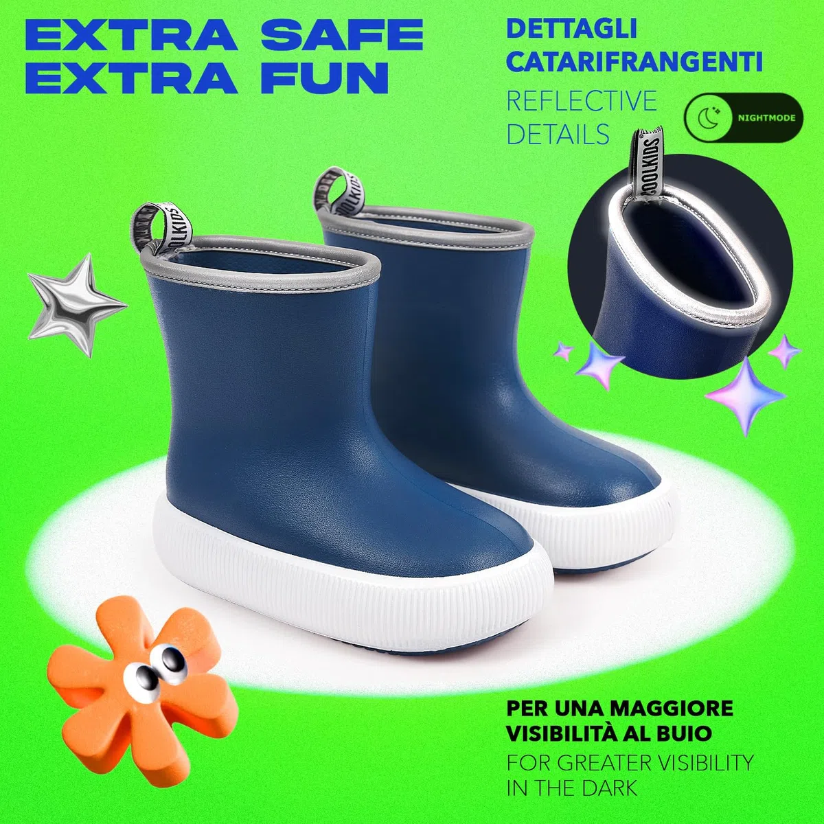 PERLETTI Stivali Pioggia Bambino Bambina con Suola Spessa Antiscivolo - Stivaletti Bimbo Bimba Impermeabili Ultra Leggeri - Galosce Bambini Asilo Scuola Materna Colorati Bordo Catarifrangente