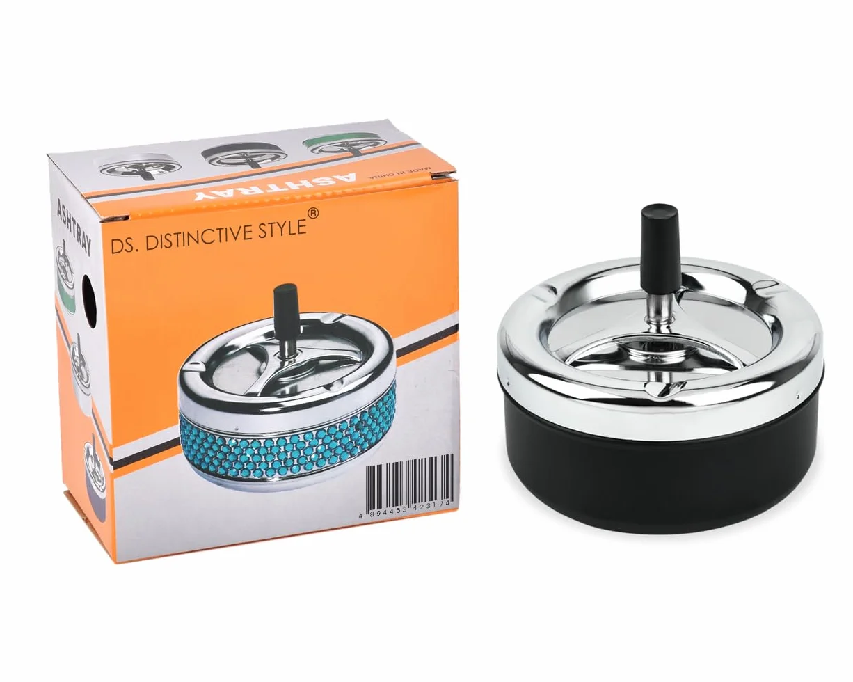 Posacenere rotondo grande Push Down Spinning Portacenere Spinning Portacenere senza fumo, 13 cm