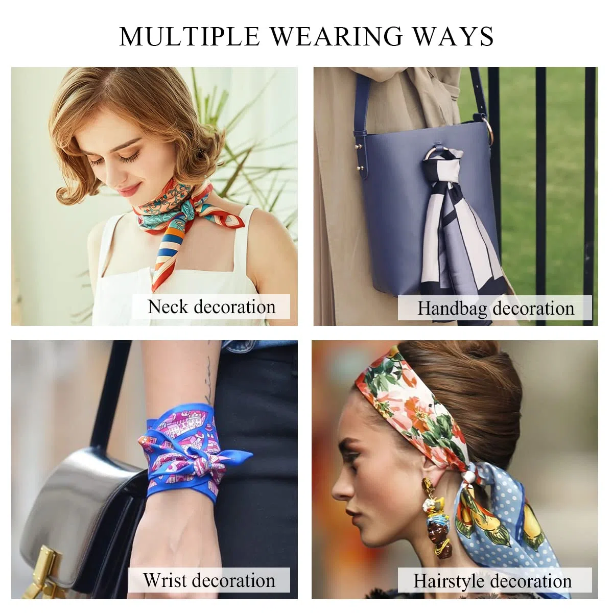 LumiSyne Sciarpe Di Seta Donna Foulard Quadrata 70×70cm Retro Stampato Motivo Geometriche Catena Lettere Leggera Raso Foulard Piccolo Fazzoletto Da Collo Fascia Per Capelli Bandane Copricapo