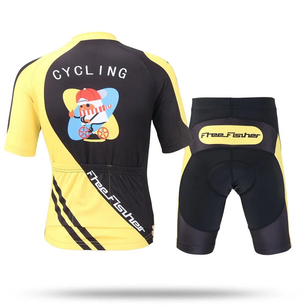 Set di Maglia Ciclismo per Bambino (Maglia Bici a Manica Corta + Pantaloncini con Imbottitura)