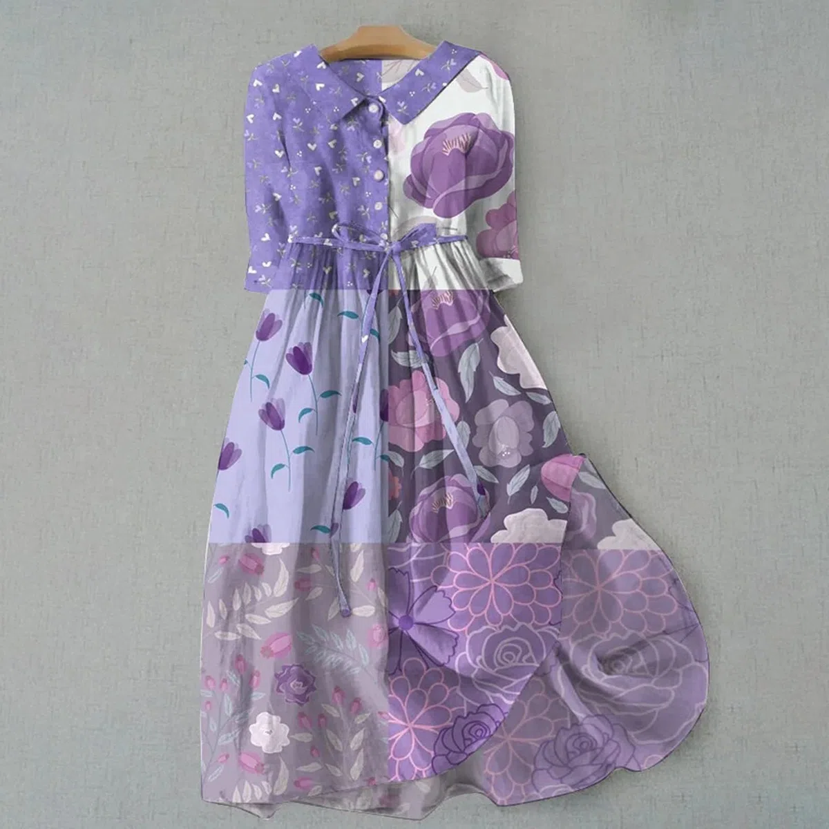 Cocila Abiti Donna Eleganti Abito Casual da Donna con Stampa Floreale Artistica con Bottoni, Manica Lunga, Ampio, Ampio, Drappeggiato Vestiti Eleganti da Matrimonio Corti