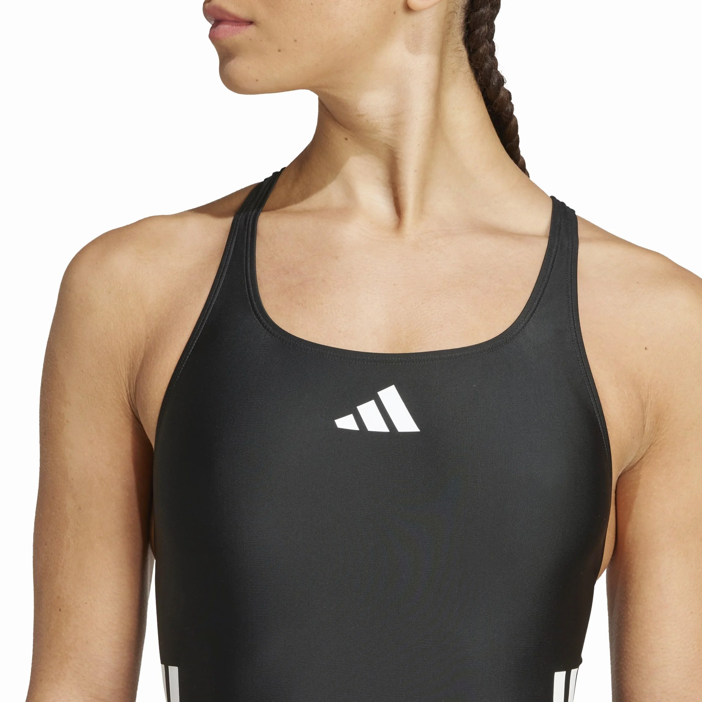 Adidas Donna 3 Stripes C-Back Swimsuit, Black/White, 40