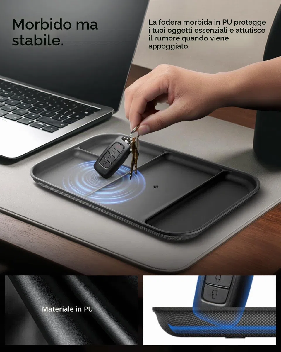 Spigen Modern Valet Sectional Tray – Organizzatore Rangement Premium in PU con 4 Scomparti, Vassoio Svuotatasche Multifunzionale per Ufficio, Cucina e Comodino, Chiavi, Portafoglio, Orologio, Telefono