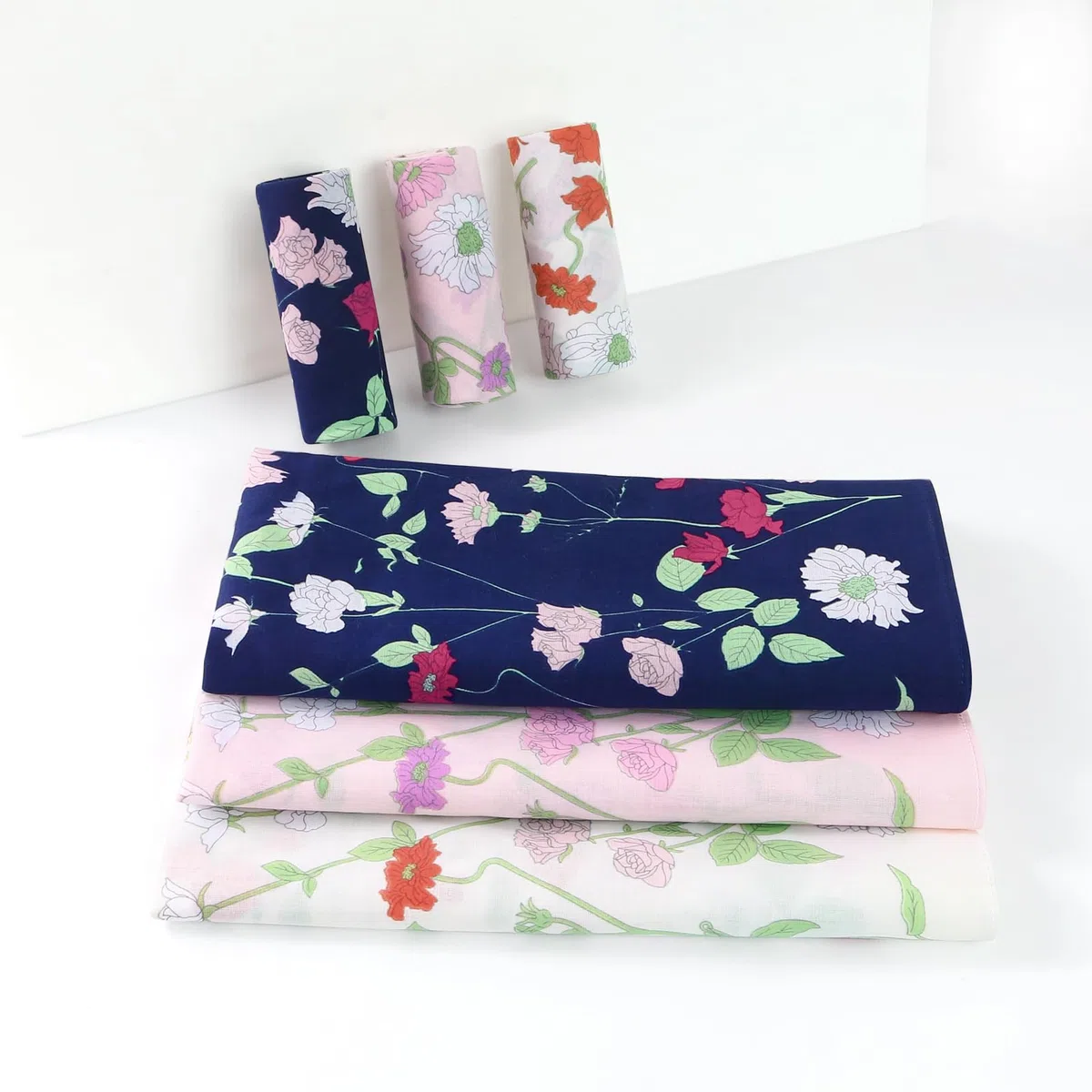 HOULIFE Fazzoletto tessuto – fazzoletti in tessuto da donna, grandi fazzoletti in puro cotone pettinato, motivo floreale, morbido, per matrimonio, uso quotidiano, set di 6/12 pezzi, 45 x 45 cm, fiore
