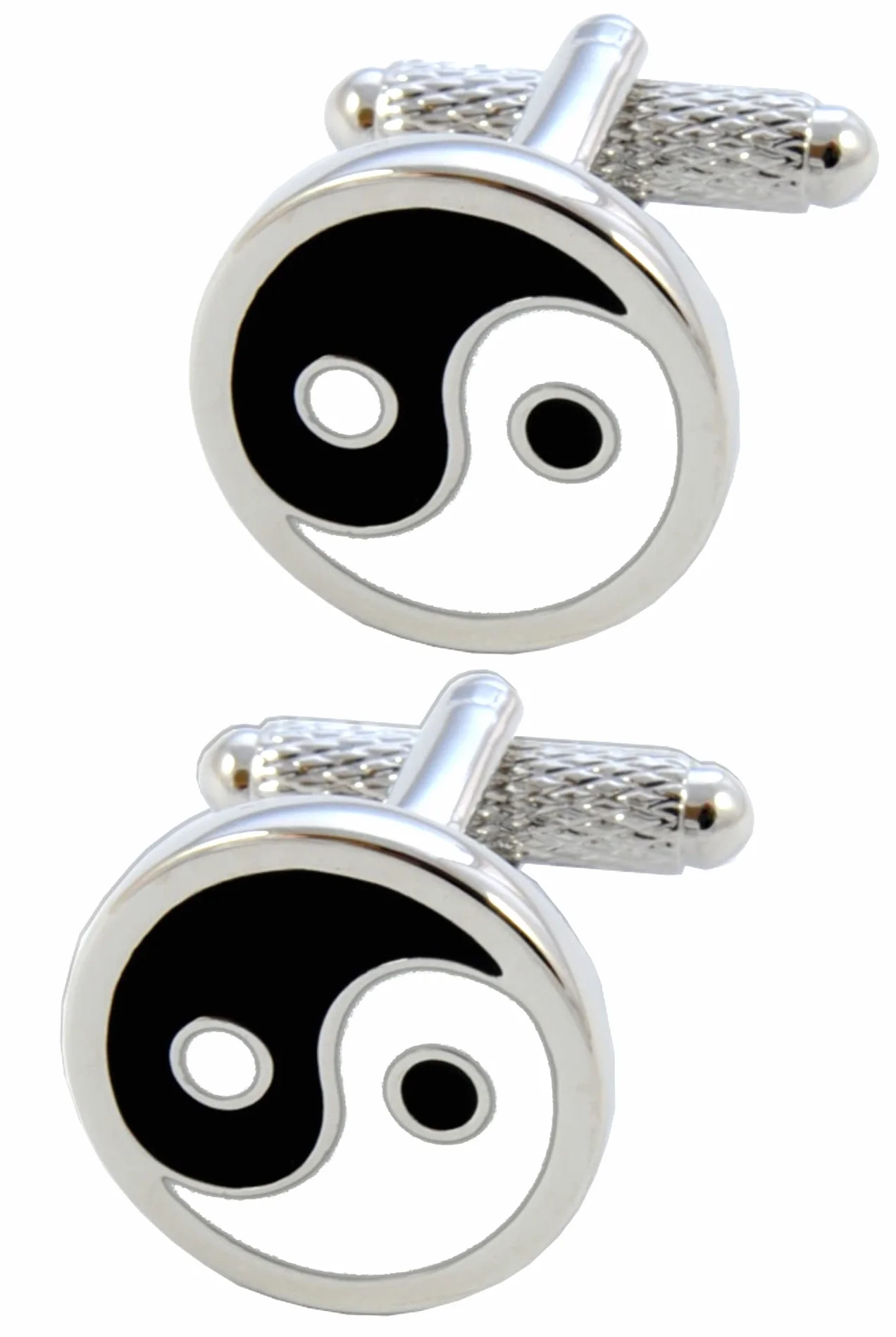 Gemelli Camicia Uomo Nero - Con Scatola - Ottone - Simbolo Yin e Yang - Uguaglianza - Colori Nero Bianco e Argento - Un Paio
