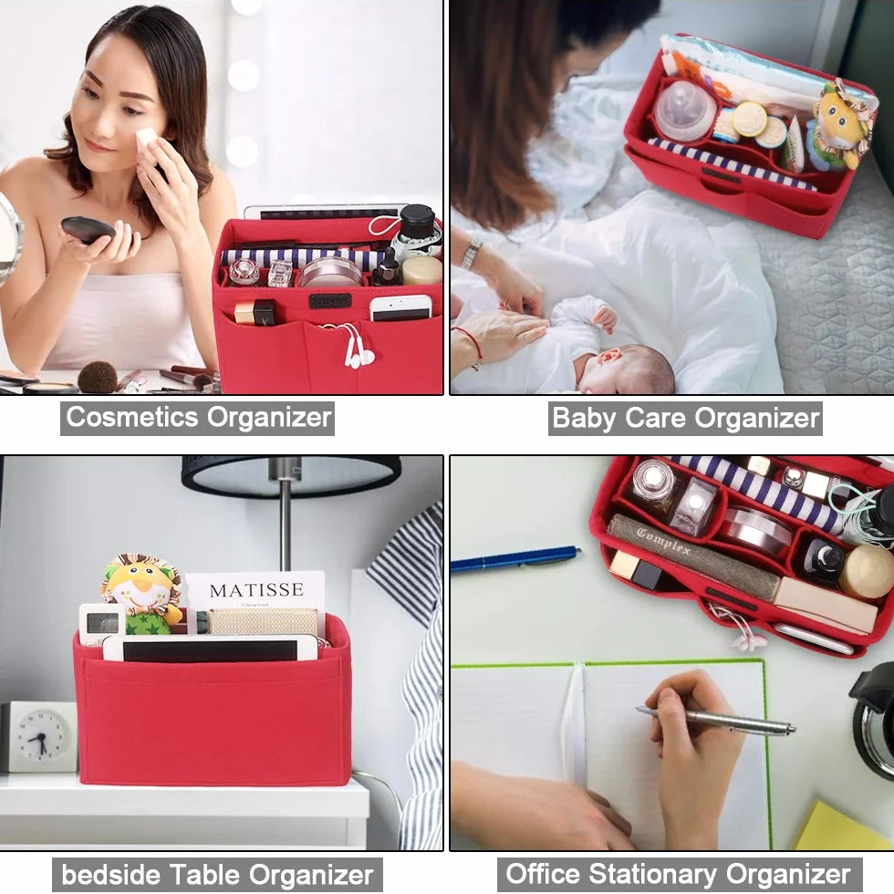 Feltro Organizer Borsa Donna, Borsa per Organizzatore con Borsa Rimovibile Interno (Rosso,L)