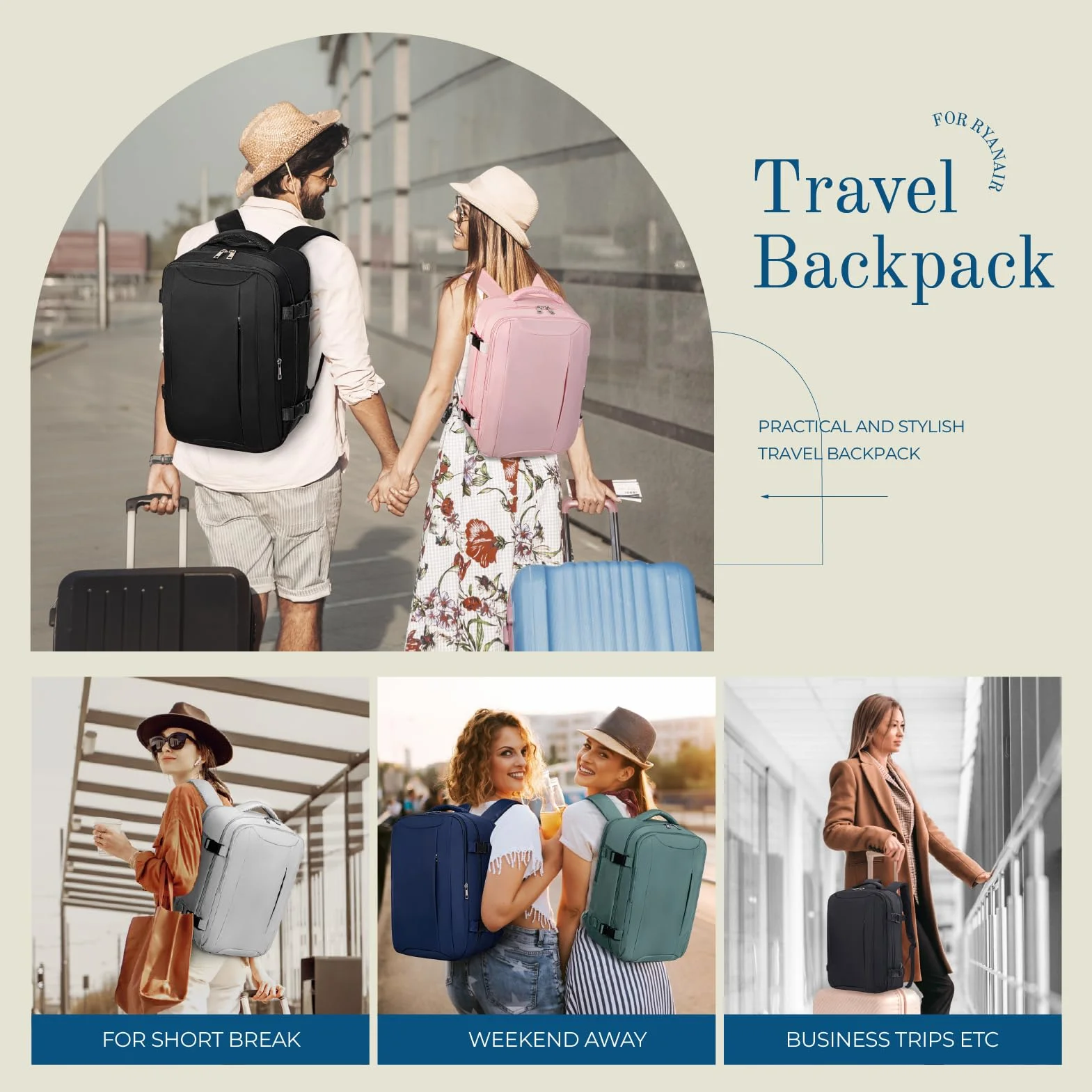 Lossga Zaino 40x30x20 per Ryanair Zaino da Viaggio Aereo Bagaglio a Mano Borsa da Cabina Borse Valigia Zaini Casual Unisex Laptop Daypack per Easyjet Vueling Wizz Air Eurowings