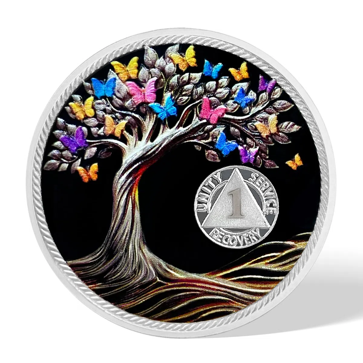 Moneta per 1 mese di sobrietà farfalla albero della vita chip AA e medaglioni, chip di recupero sobrio gettone sobrio regalo per uomini donne che celebrano alcolisti recupero anonimo