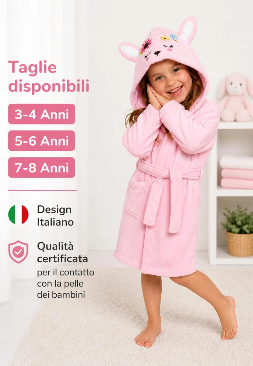 Intimitaly SOMMARUGA - Accappatoio Bambino in Spugna con Cappuccio a Forma di Animali, 100% Cotone, Spugna Morbida, per Maschio e Femmina, Taglie 3-4, 5-6, 7-8 Anni