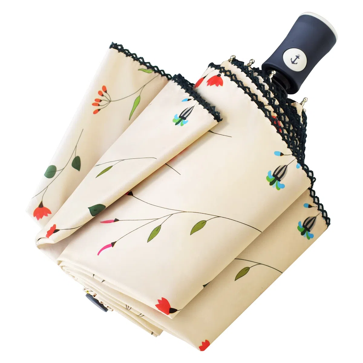 CUBY Ombrello da sole, compatto, pieghevole, da viaggio, con apertura e chiusura automatica, antivento, antipioggia, con protezione UV al 99,9% e rivestimento nero anti-UV
