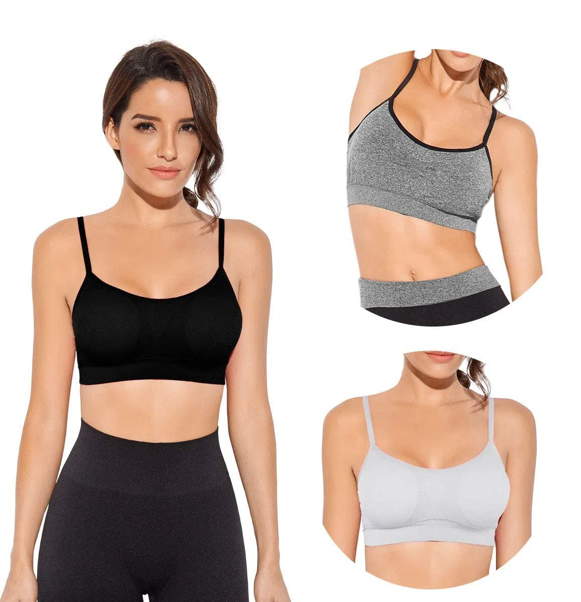 SHEKINI Reggiseno Sportivo Senza Ferretto Canotta Donna con Imbottita Rimovibili con Spalline Regolabili Senza Cuciture Pack 3 Pezzi Yoga Running