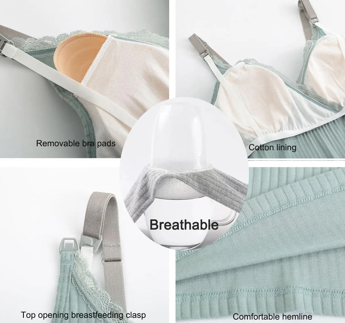 Confezione da 2 Canotta da Allattamento per Donna, Canottiera Pigiama Scollo a V in Pizzo con Cuscinetti Rimovibili per Dormire Allattamento Reggiseno Top Gravidanza Pigiama Canotte, M-3XL