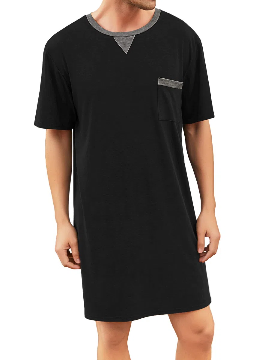 Enjoyoself Uomo Maglie Pigiama in Cotone Camicie Lunghe da Notte Pigiama Comoda Maniche Corte