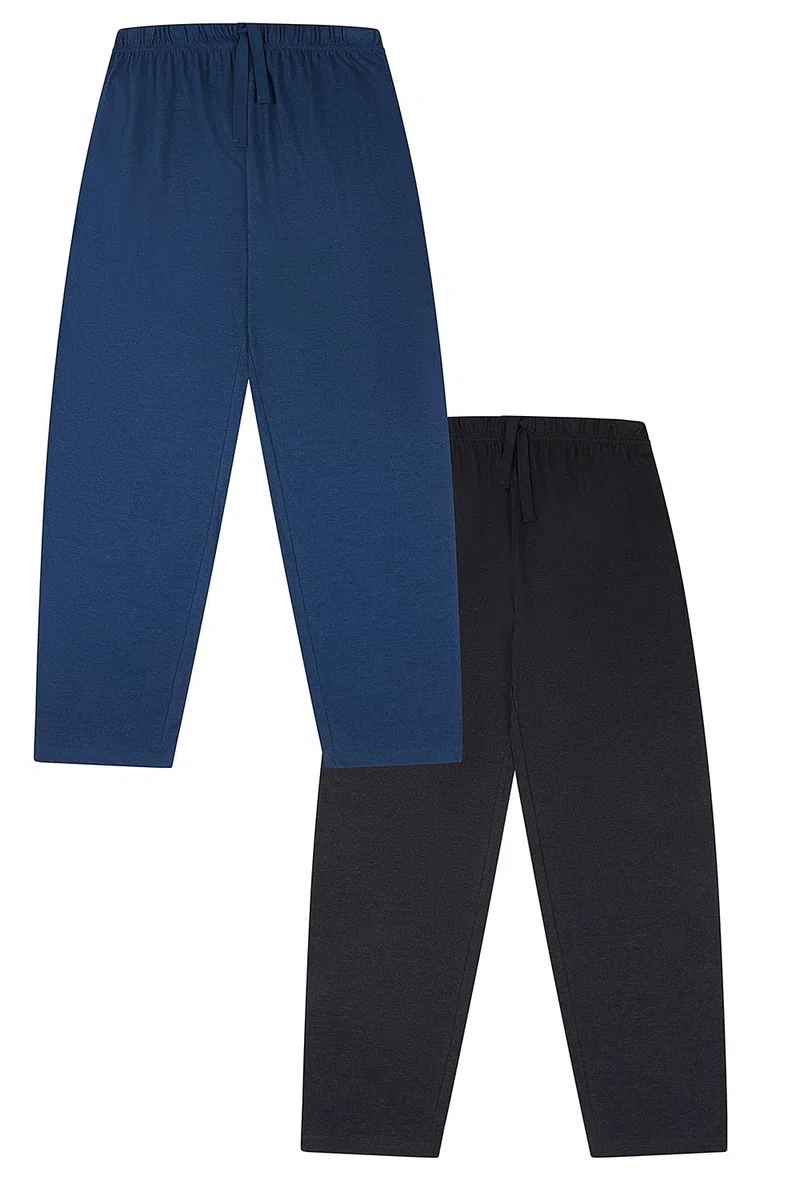 ThePyjamaFactory Pantaloni da pigiama per bambini, confezione da 2 pezzi, in cotone, colore blu e grigio