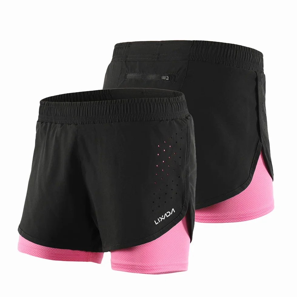 Lixada Pantaloncini da Corsa 2 in 1 da Donna, ad Asciugatura Rapida, Traspiranti, Allenamento Attivo