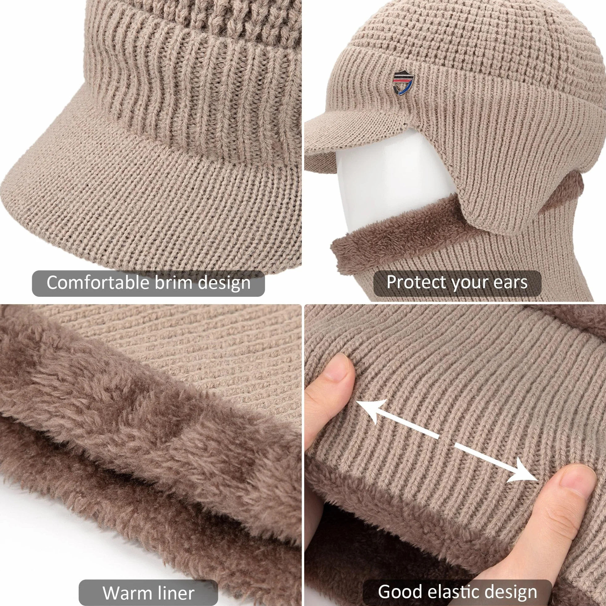 Cappello Invernale e Scaldacollo Uomo Cappello in Maglia Sciarpa con Tesa Morbido Foderato per attività All'Aperto