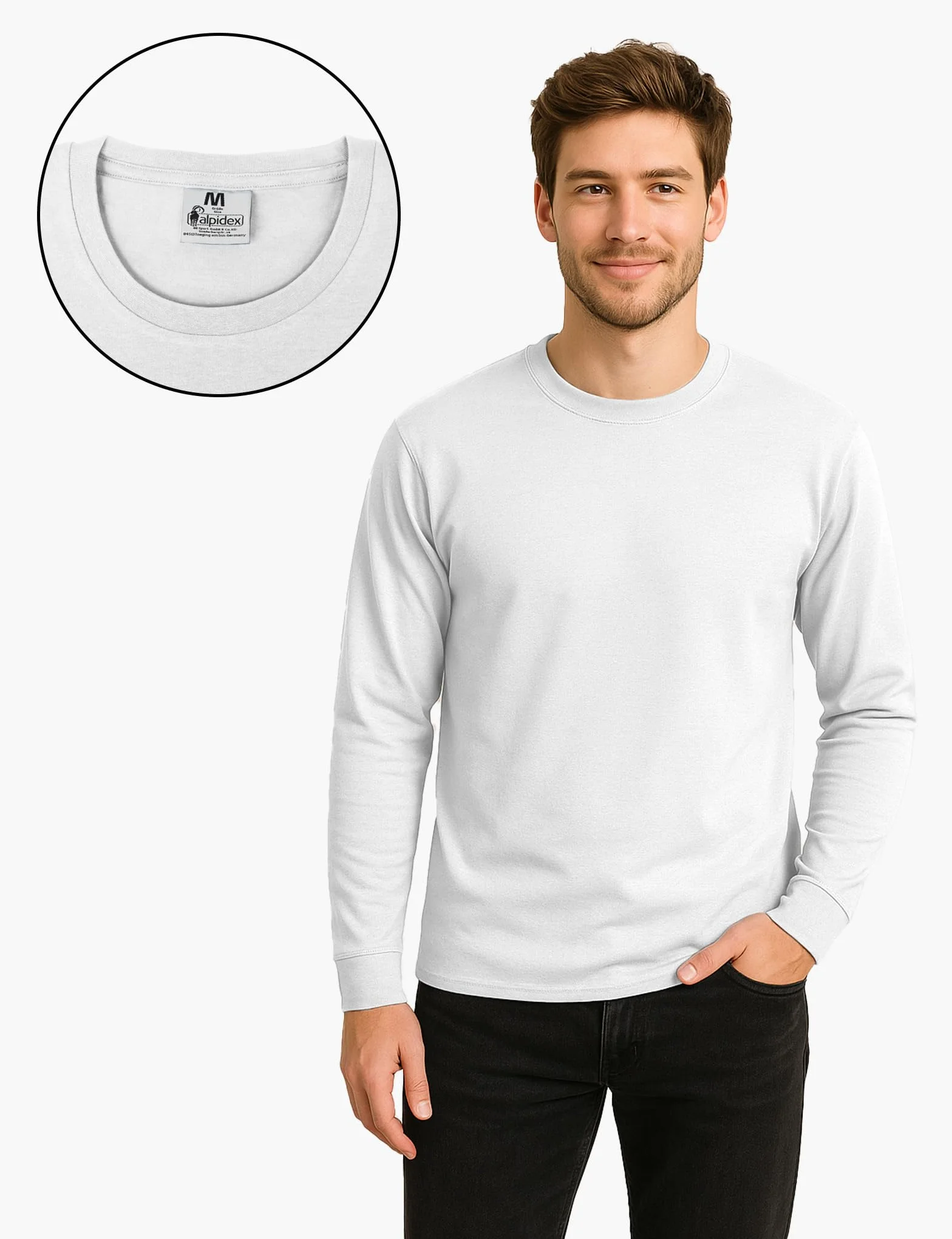 ALPIDEX Maglia Uomo Manica Lunga 100% Cotone Basic Tinta Unita Elasticizzato Maglia Intima Sottocamicia Girocollo