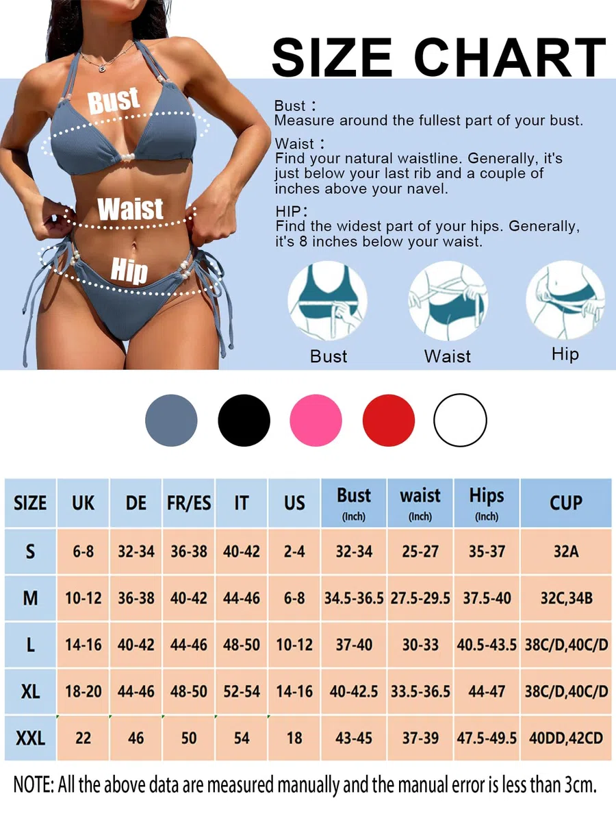Rayson Donna Costume da Bagno Sexy 2 Pezzi Elegante Tie Triangolo Bikini di Perle Imbottito Colore Puro Spiaggia a Vita Bassa