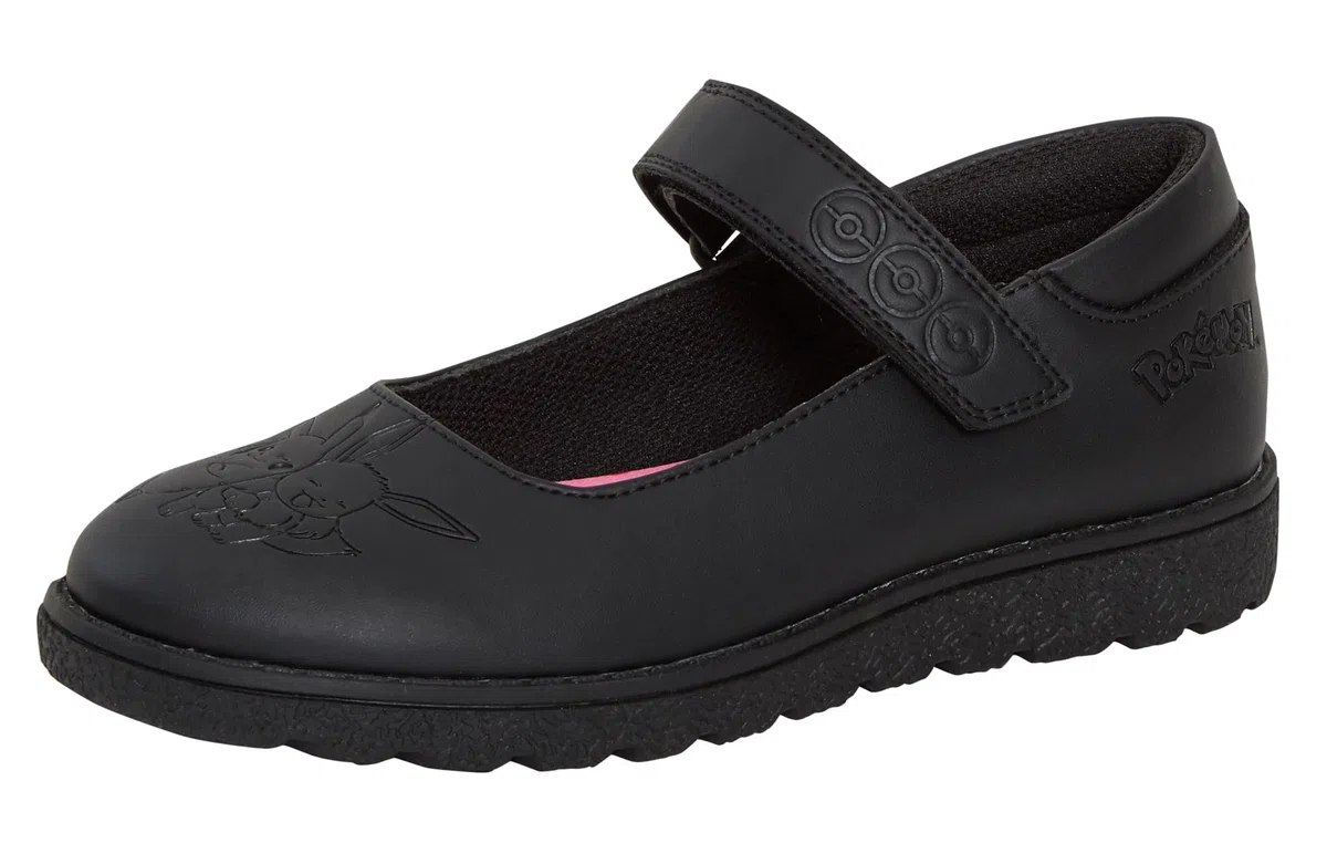 Pokémon Scarpe da Scuola Ragazze per Bambini Pikachu Eevee Scarpe Mocassini Nere con Suola Resistente e Facili da Allacciare