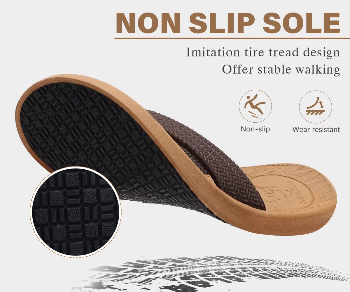 KuaiLu Infradito Uomo Estive Morbide Pelle Ciabatte Comode Arch Support Spiaggia Piscina Sandali Cuoio Mare Leggere Antiscivolo Gomma Suole