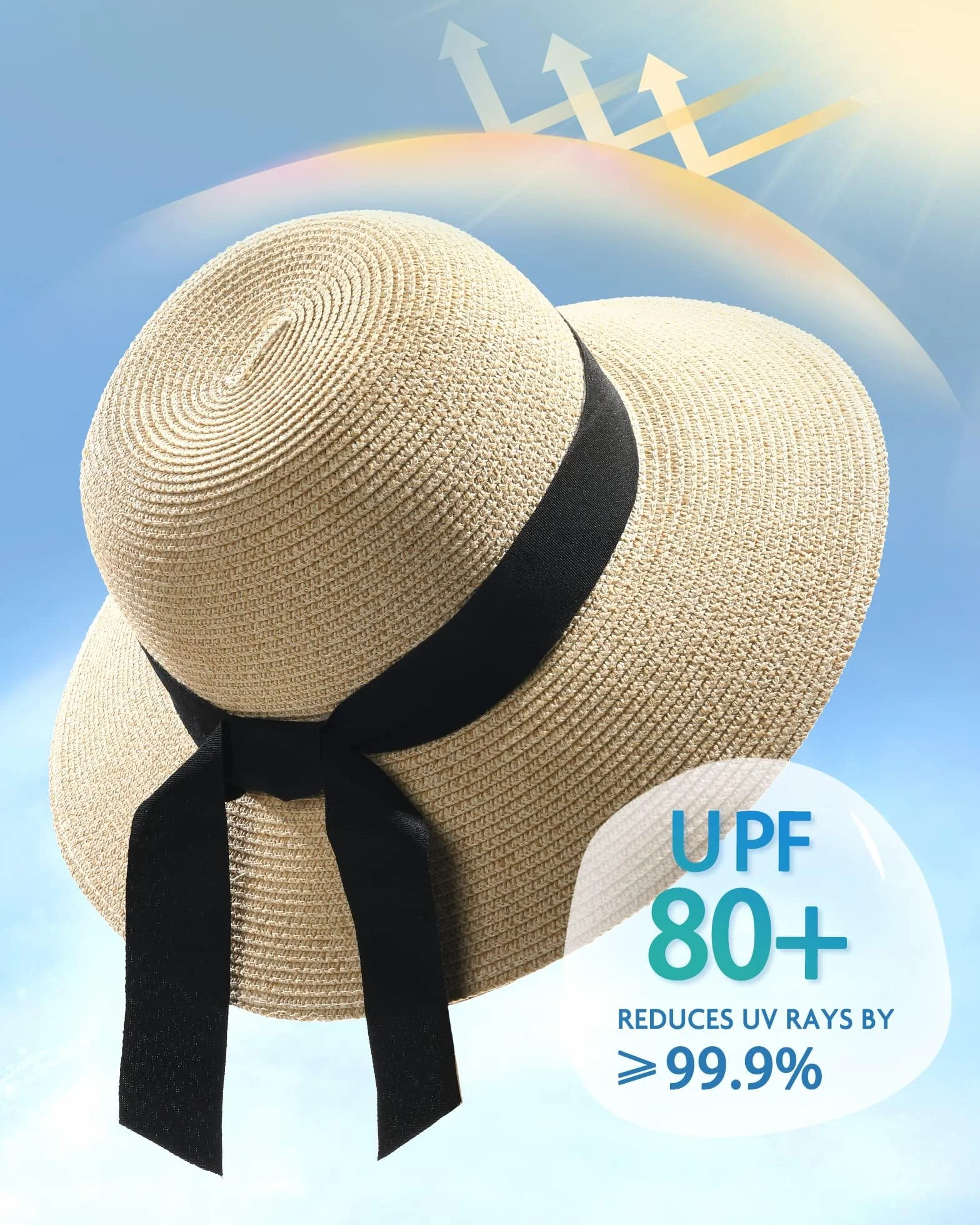 FURTALK Cappelli da Sole da Donna UPF 50+ Cappello da Spiaggia in Paglia a Tesa Larga