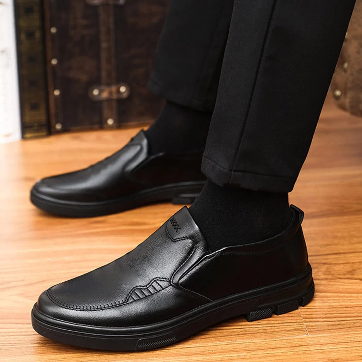 Scarpe da lavoro da uomo, classiche, Oxford, leggere, in lacca, larghe, eleganti, in pelle, con lacci