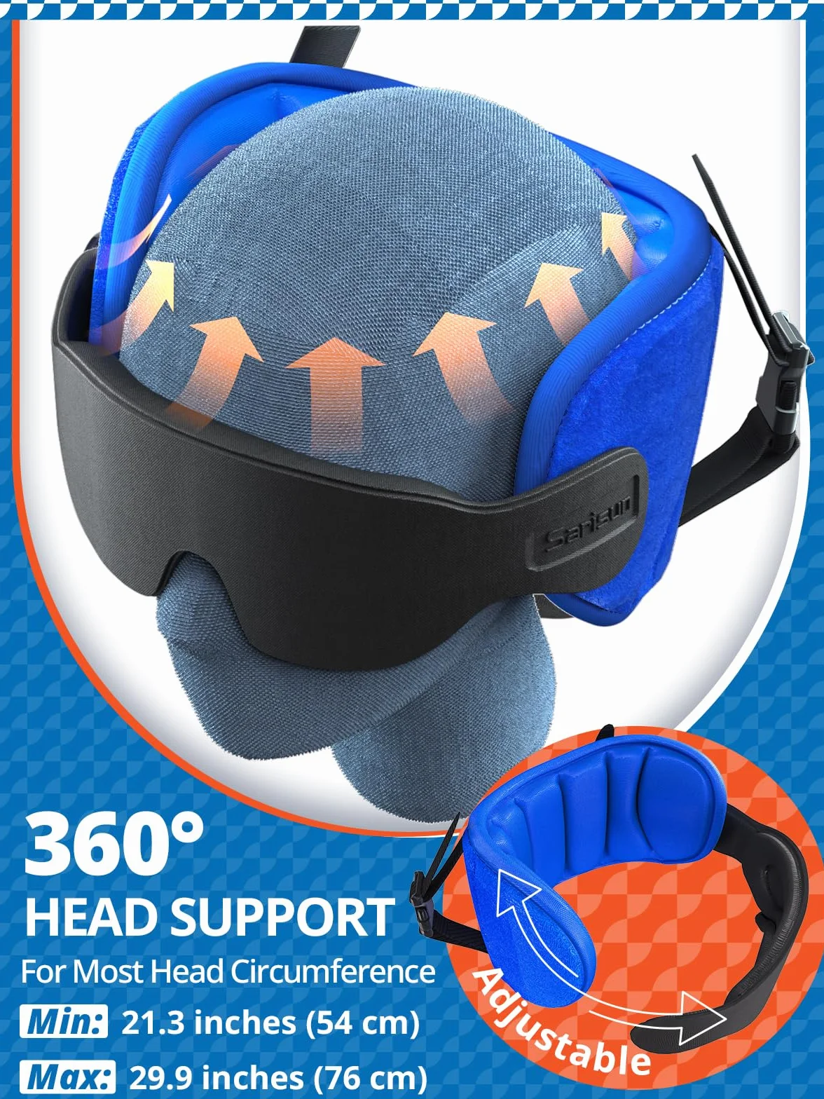 SARISUN Cuscino da viaggio, cuscino per aerei per voli lunghi, fascia per la testa per aerei con mascherina per dormire, poggiatesta con supporto a 360°, Stop Bobblehead, nero