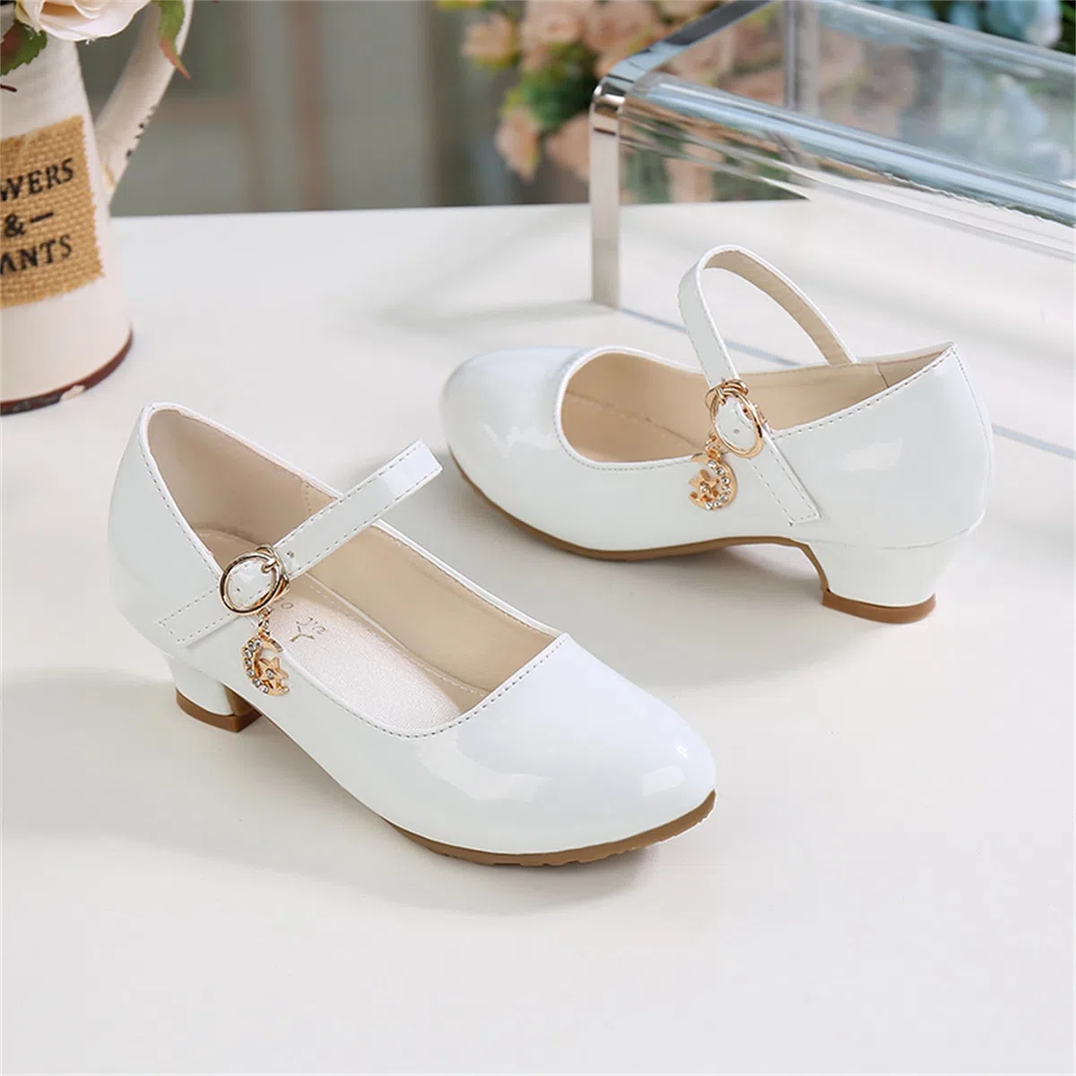New front Scarpe Eleganti per Ragazze Scarpe col Tacco per Bambine Pelle Verniciata Suola Antiscivolo Feste di Compleanno Feste a Tema Abito da Principessa Estate
