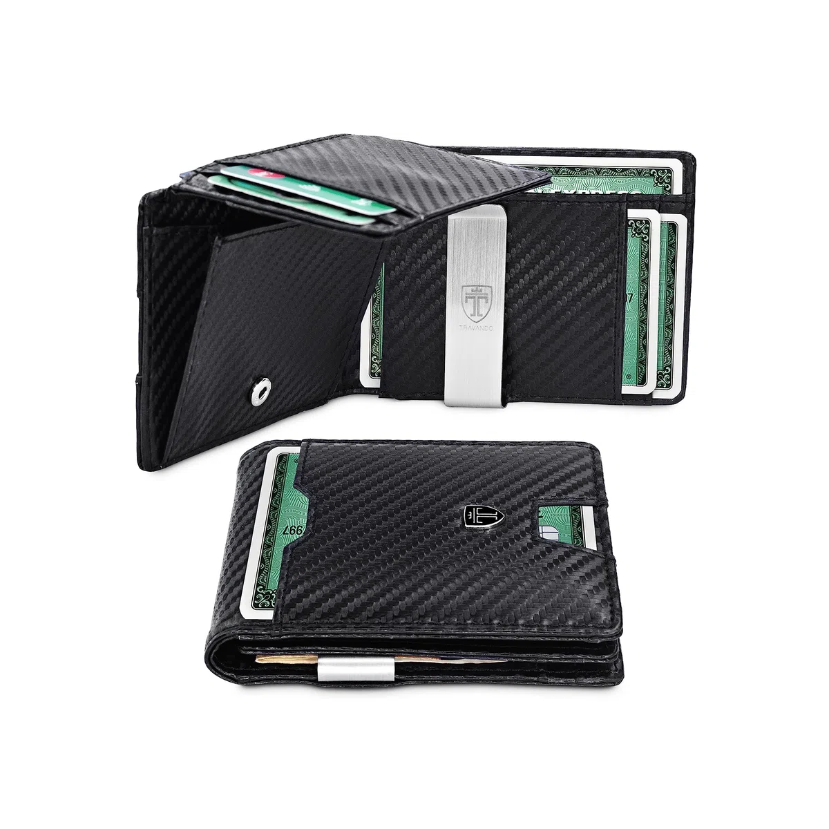 TRAVANDO Portafoglio uomo sottile con Clip per Contanti BRISBANE Protezione RFID Porta carte di credito Portafogli Porta tessere slim tascabile, Portatessere Raccoglitore banconote (Carbon)