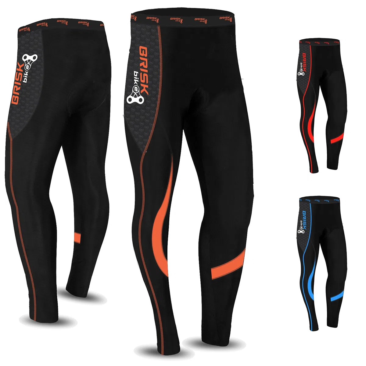 Brisk Bike Pantaloni Ciclismo Uomo - Cool Max Elasticizzato Pantaloni Imbottiti Uomo Ciclismo con Cuciture Flatlock Leggings Termici per Ciclismo, Escursionismo, Sci e Corsa