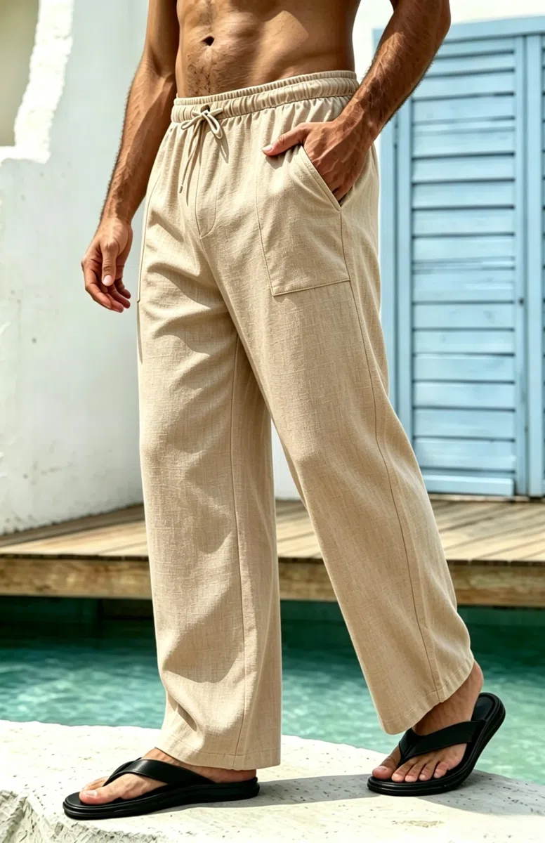 Cegerne Pantaloni in Lino Uomo Lunghi Leggeri, Pantaloni Estivi Casual con Vita Elastica e Coulisse, per Spiaggia Vacanze Medievale Vintage e Uso Quotidiano