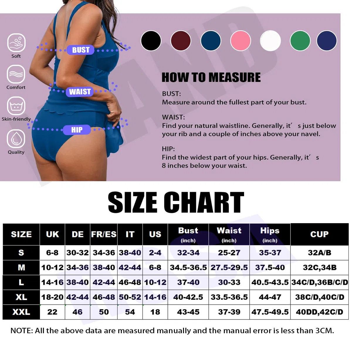 Rayson Tankini Donna Mare con Bordo Smerlato Costume Due Pezzi Push Up Costumi da Bagno Tankini Curvy Imbottito Reggiseno Tankini e Slip da Bagno Tummy Control