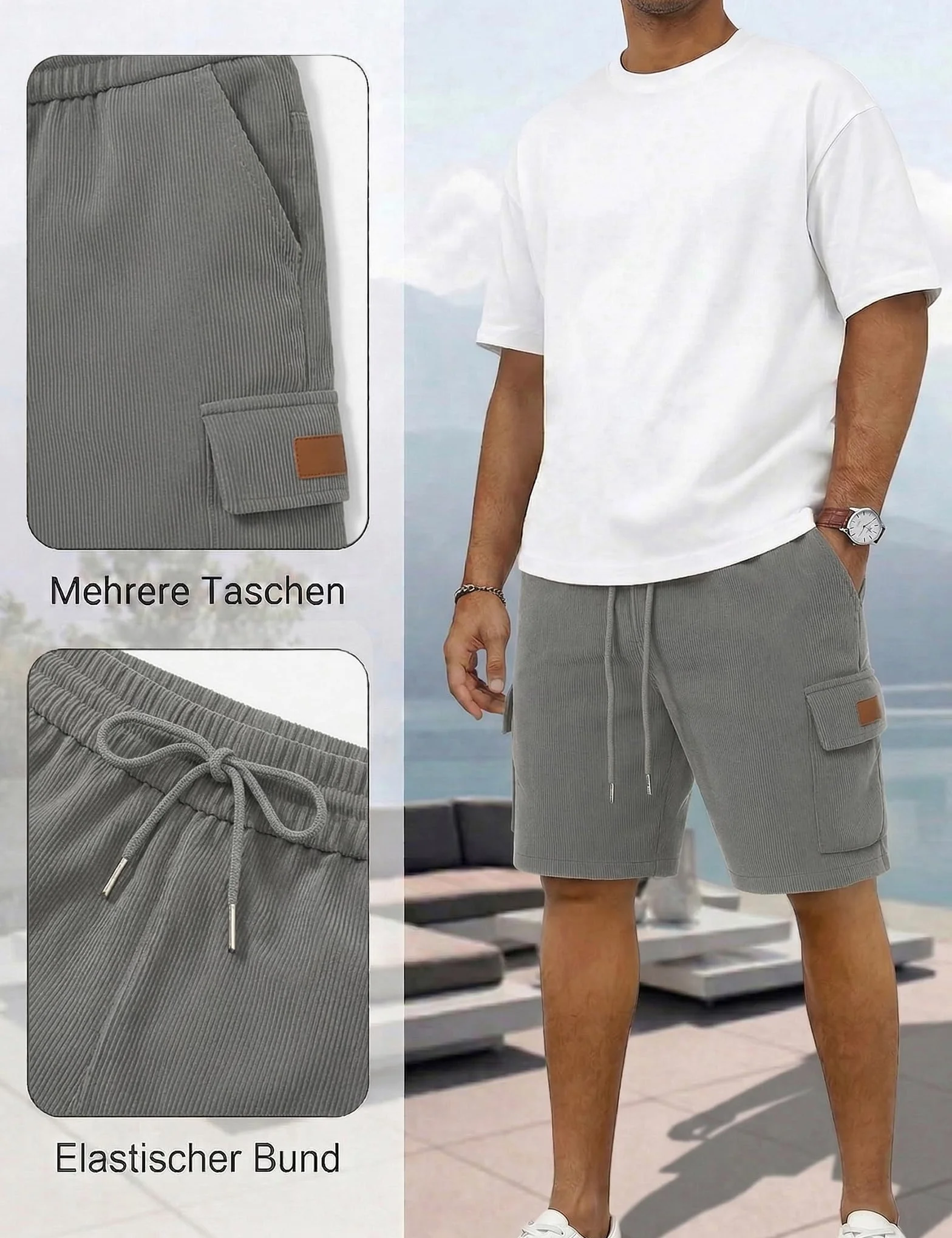 iClosam Pantaloncini Uomo Velluto a Coste Pantaloncini Uomo Cotone Coulisse Estivi Causal Pantaloni Corti Uomo con Tasche