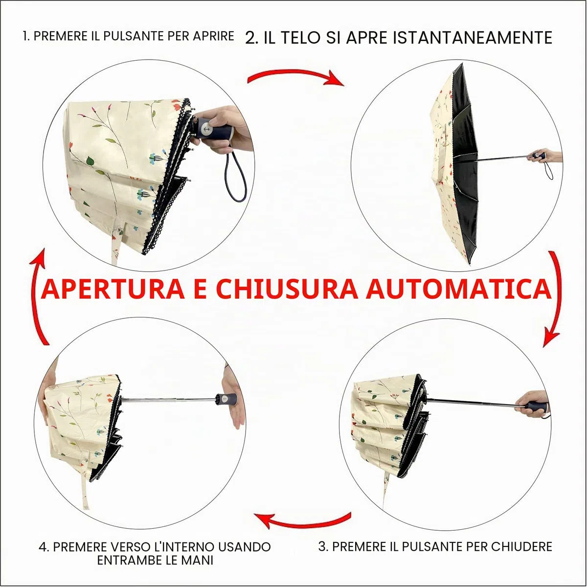 CUBY Ombrello da sole, compatto, pieghevole, da viaggio, con apertura e chiusura automatica, antivento, antipioggia, con protezione UV al 99,9% e rivestimento nero anti-UV