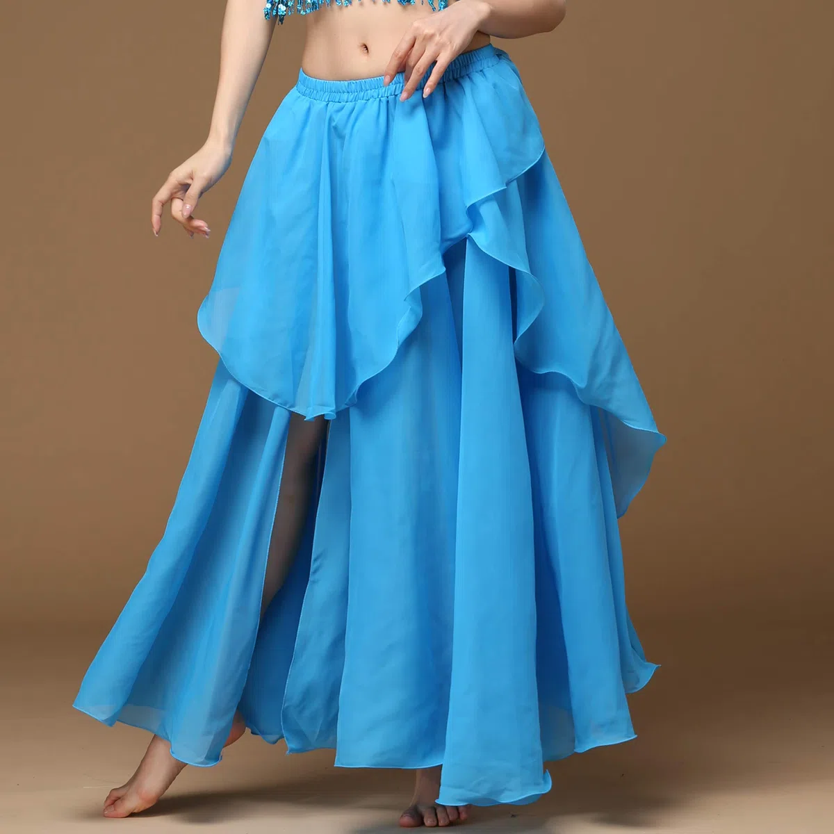 Baisdan Gonna lunga per danza del ventre, in chiffon, con spacco, costume per danza del ventre, blu cielo, Taglia unica