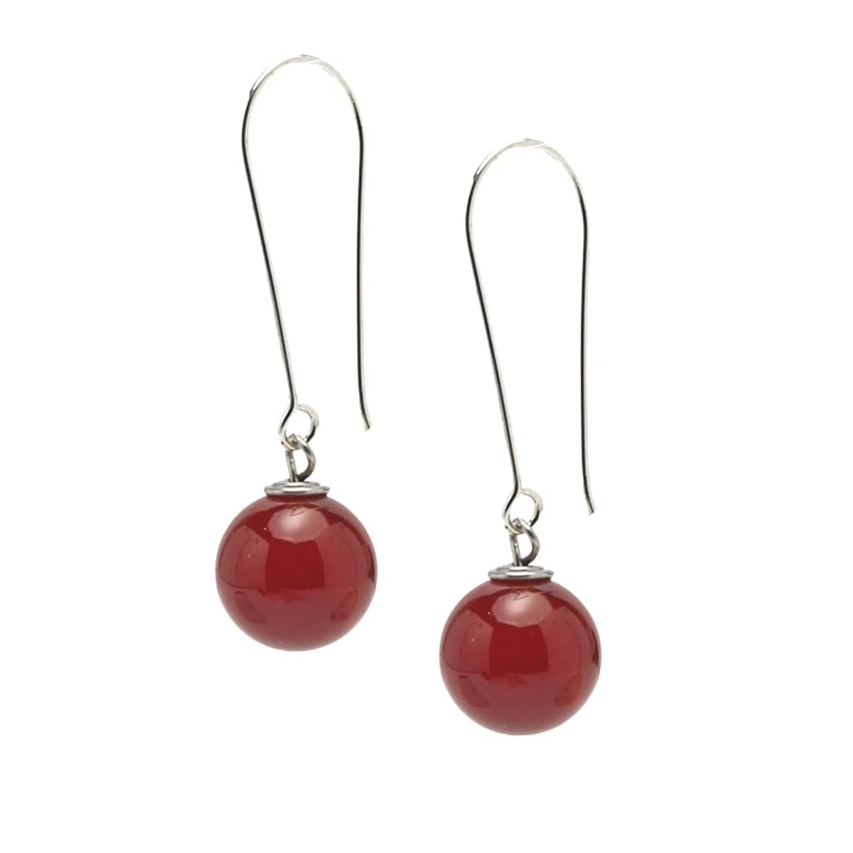 Orecchini Pendenti in Argento Sterling con Pietre Naturali Fatte a Mano per Donna - Orecchini con Perle a Sfera da 12mm per Ragazze (agata rossa)