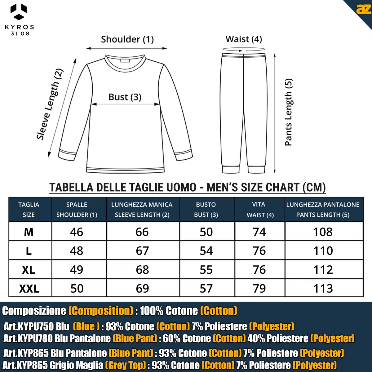 Pigiama Uomo Lungo Estivo 100% Cotone Leggero | Pigiama Uomo Traspirante con Polsini e Elastico in Vita, Ideale Mezze Stagioni | M-XXL | Limited Edition