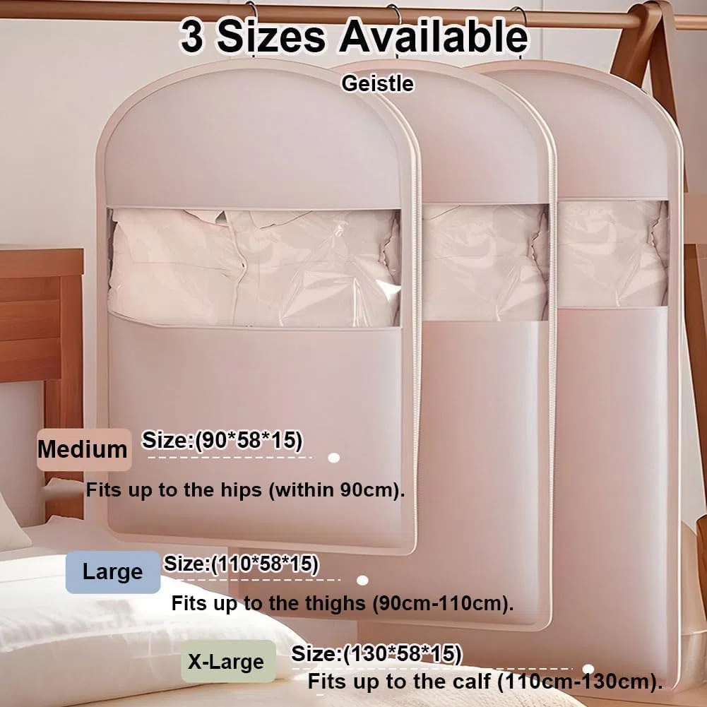 Borsa salvaspazio da appendere, con cerniera a compressione, salvaspazio, organizer per armadio per piumino, sacchetti sottovuoto (beige, (M, L, XL, 3 pezzi)