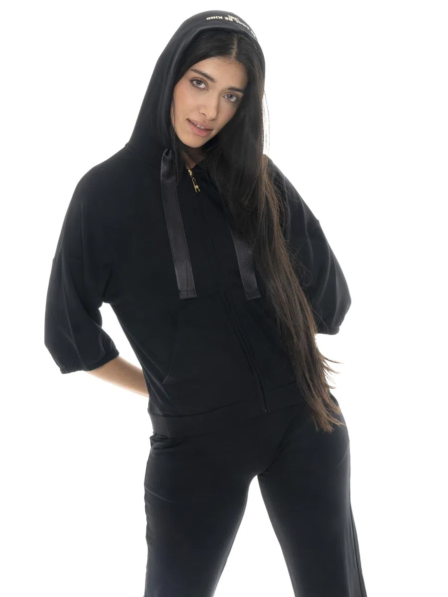 Felpa da Donna a Manica Corta con Cappuccio e Zip Leone Gold