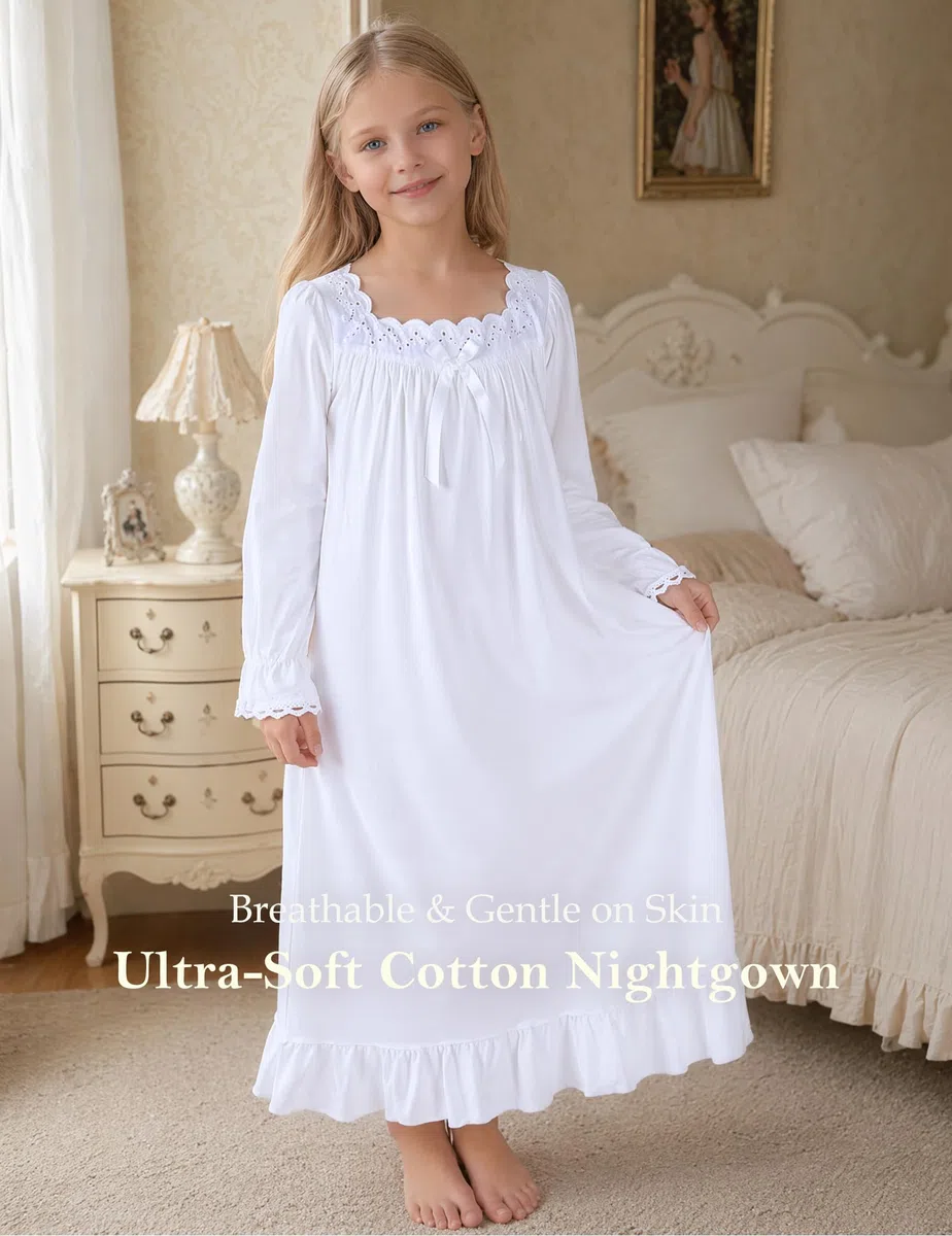 CHUNG Little Big Girls Vintage Victorian Nighties Modal manica lunga pizzo collo quadrato camicia da notte principessa camicia da notte